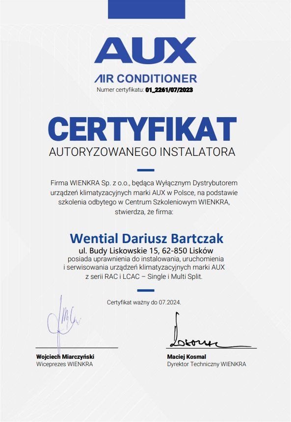 Certyfikat AUX