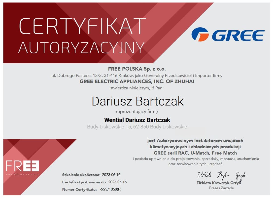 Certyfikat Gree