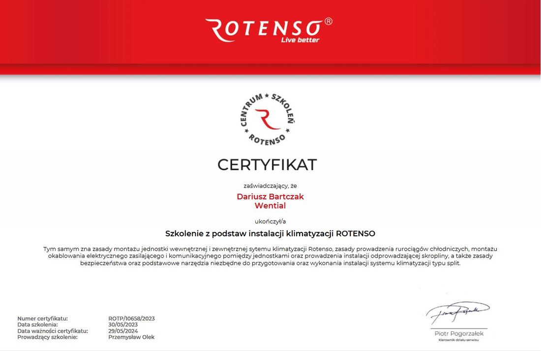 Certyfikat Rotenso