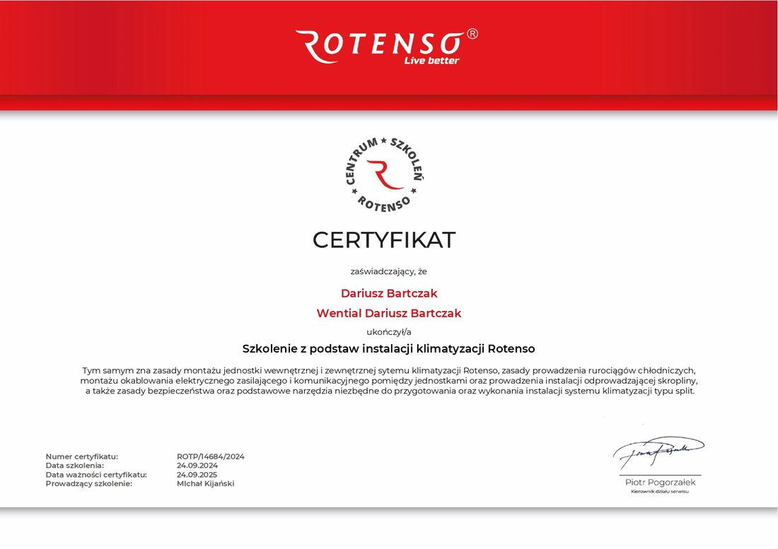 Certyfikat Rotenso