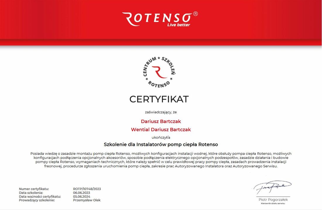 Certyfikat Rotenso