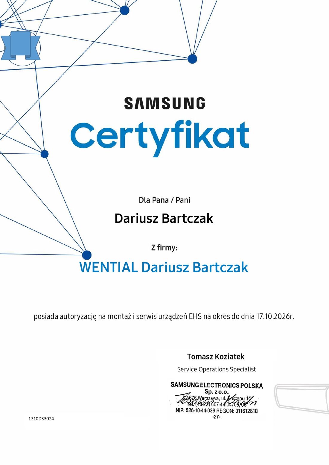 Certyfikat Samsung
